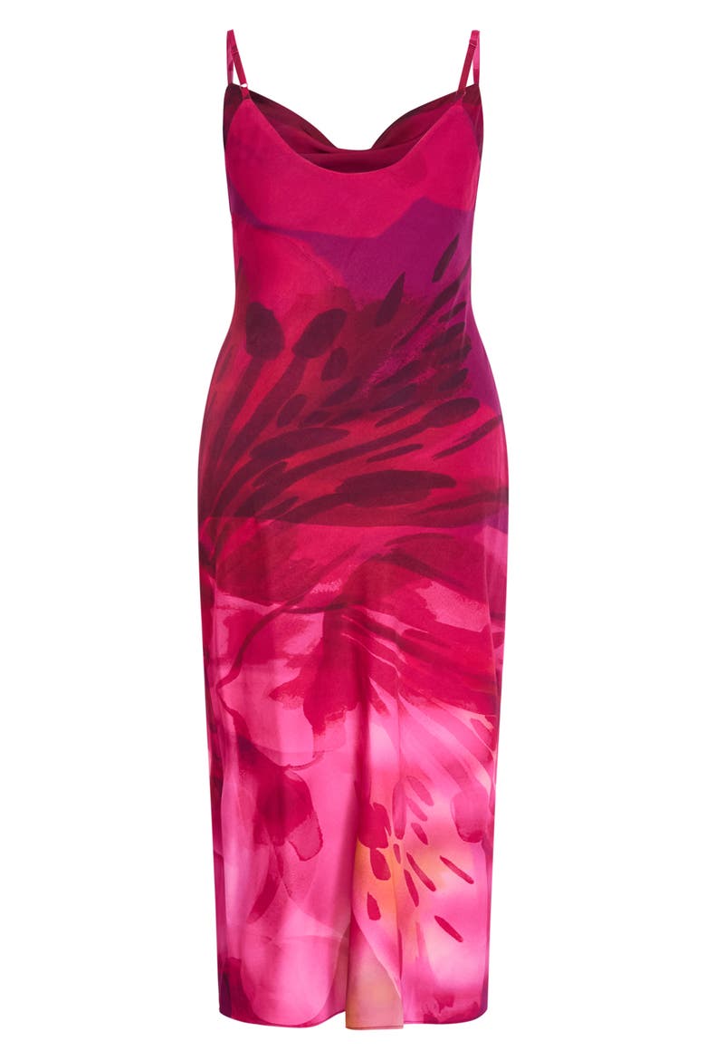 Sadie Print Cowl Neck Slipdress, Alternate, color, RASPBERRY MOMENT