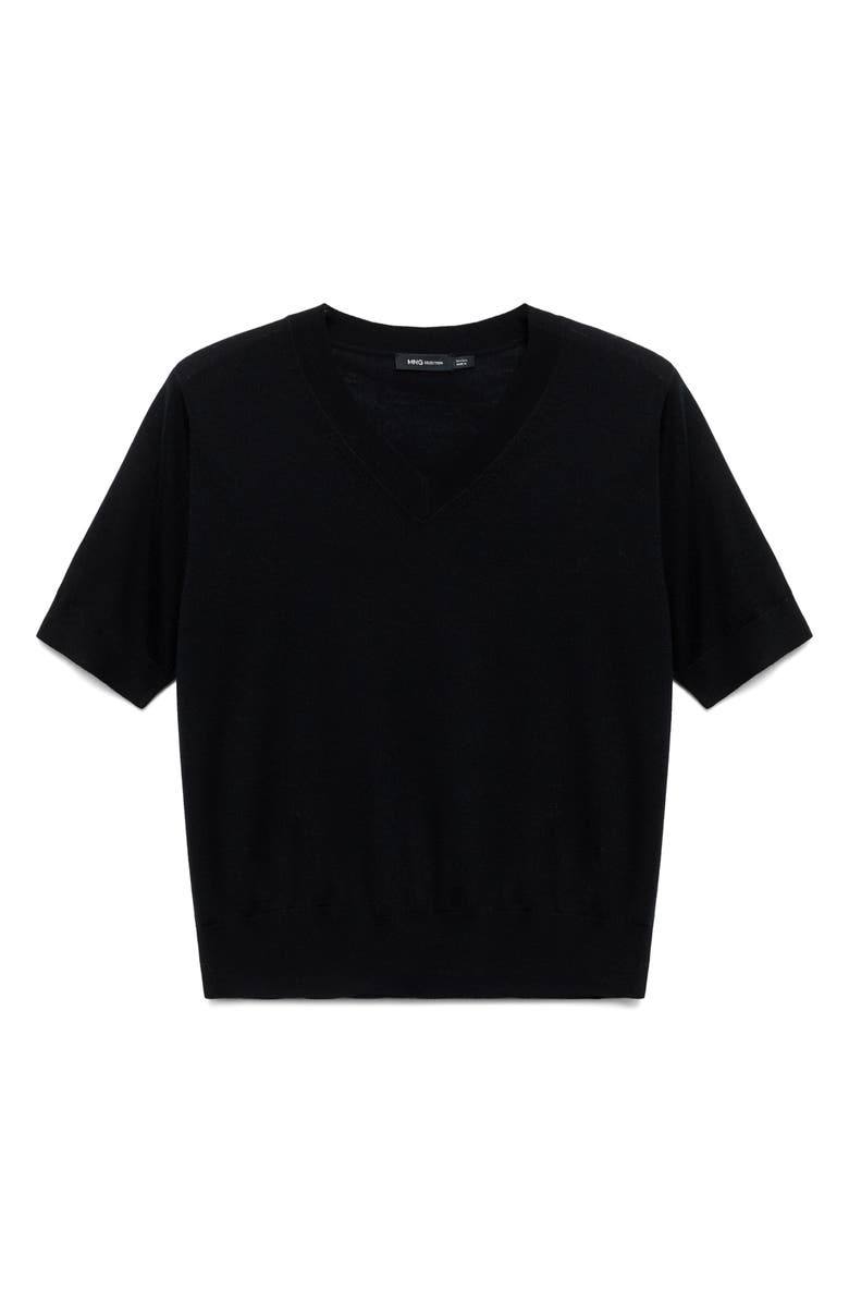 MANGO Selection V-Neck Short Sleeve Wool Sweater, Alternate, color, Black