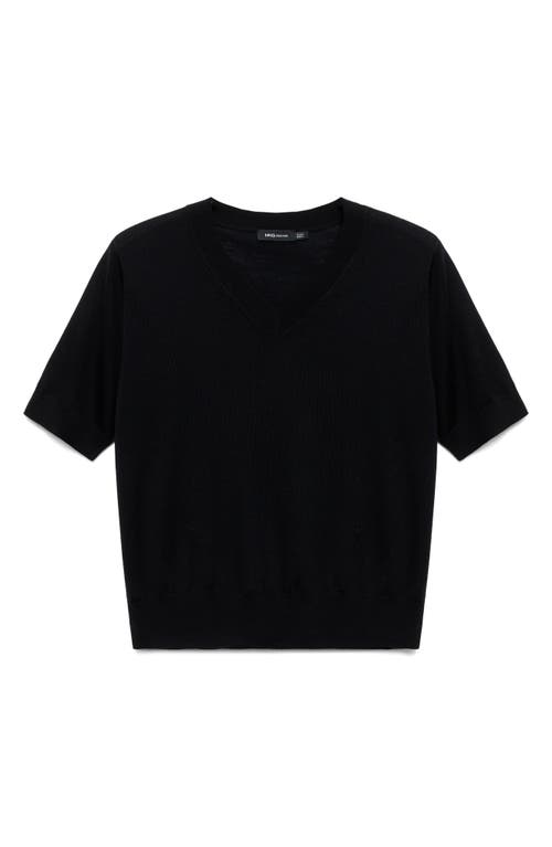 Mango Selection V-neck Short Sleeve Wool Sweater In Black