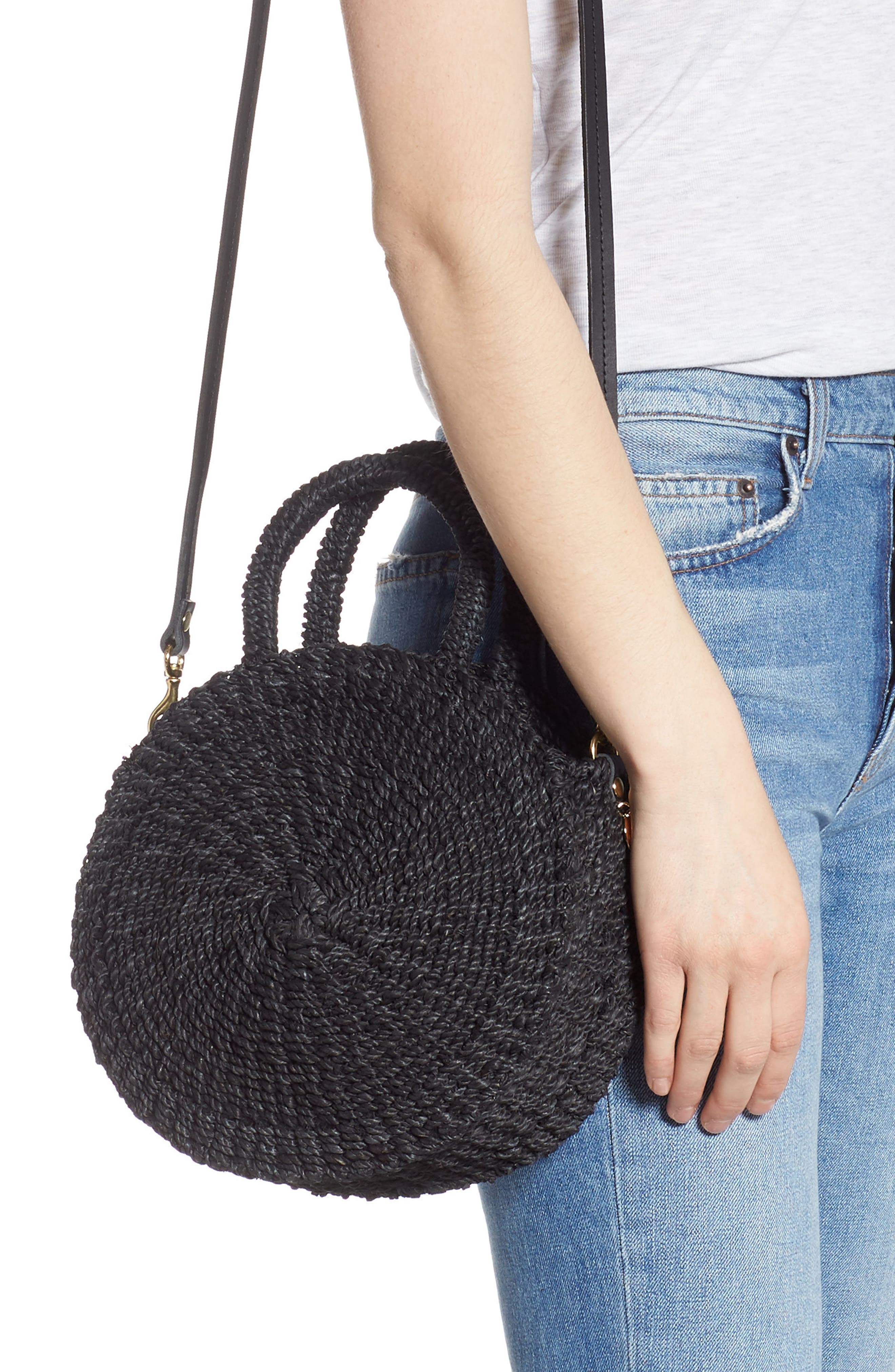 Moyen Alice Woven Sisal Bag, Alternate, color, BLACK BLACK