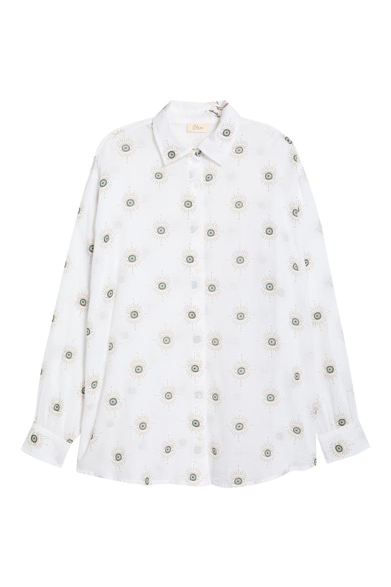 Evil Eye Print Button-Up Cover-Up Shirt, Alternate, color, WHITE EVIL EYE
