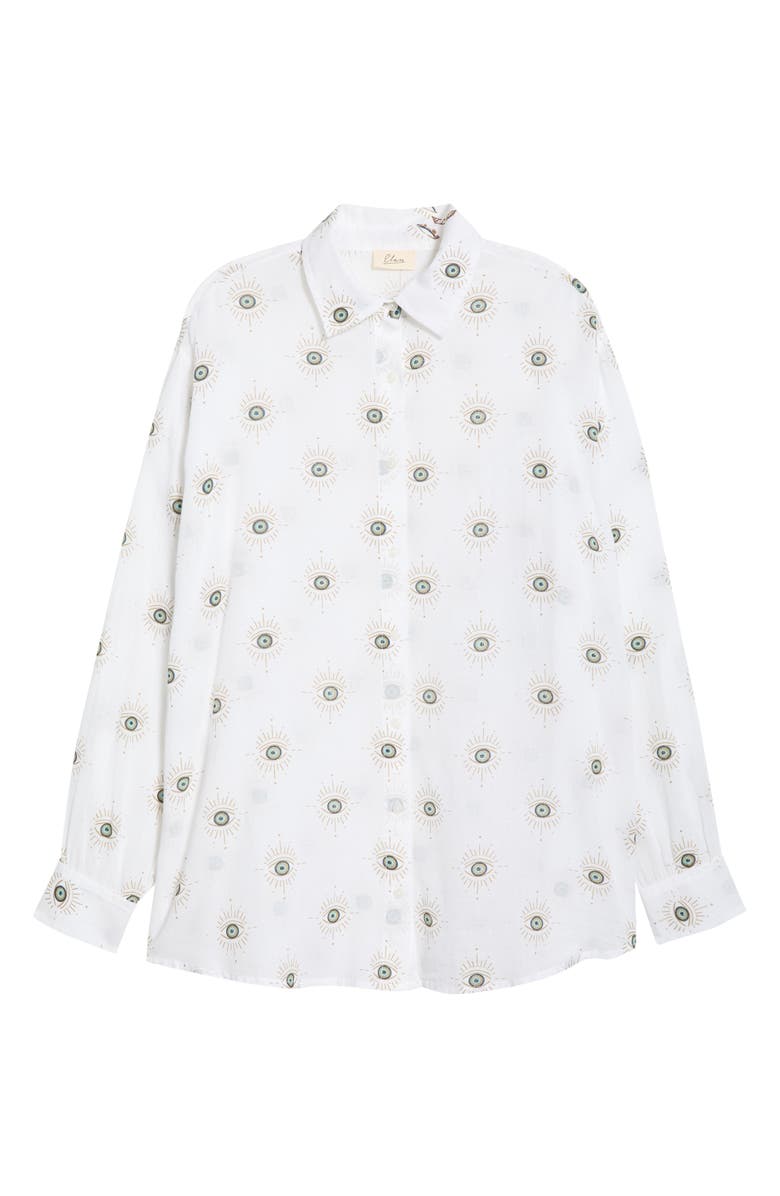 Elan Evil Eye Print Button-Up Cover-Up Shirt, Alternate, color, White Evil Eye