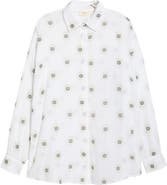Elan Evil Eye Print Button-Up Cover-Up Shirt