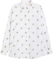 Elan Evil Eye Print Button-Up Cover-Up Shirt