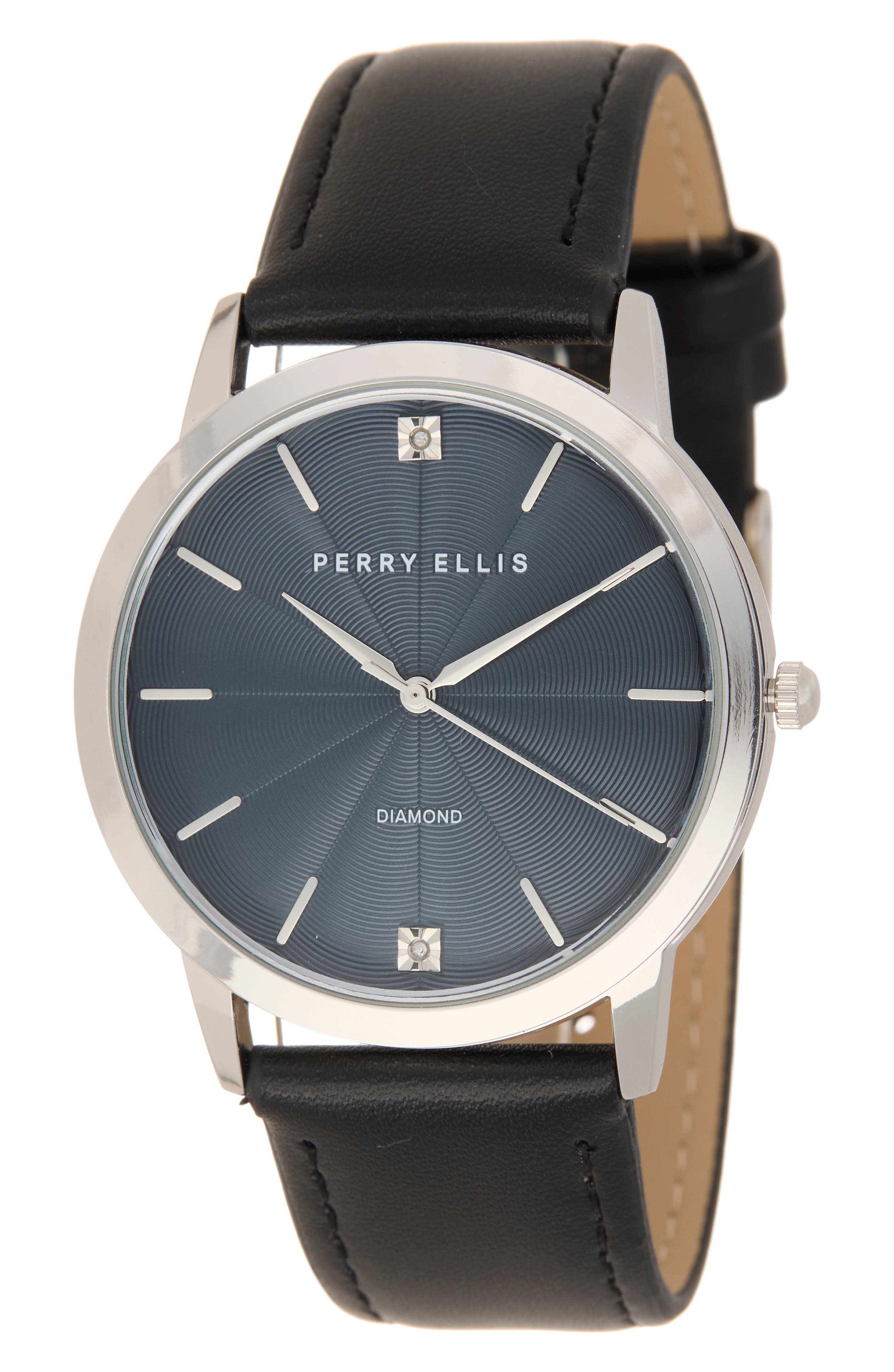 Perry Ellis Diamond Ultra Thin Faux Leather Strap Watch, 40mm