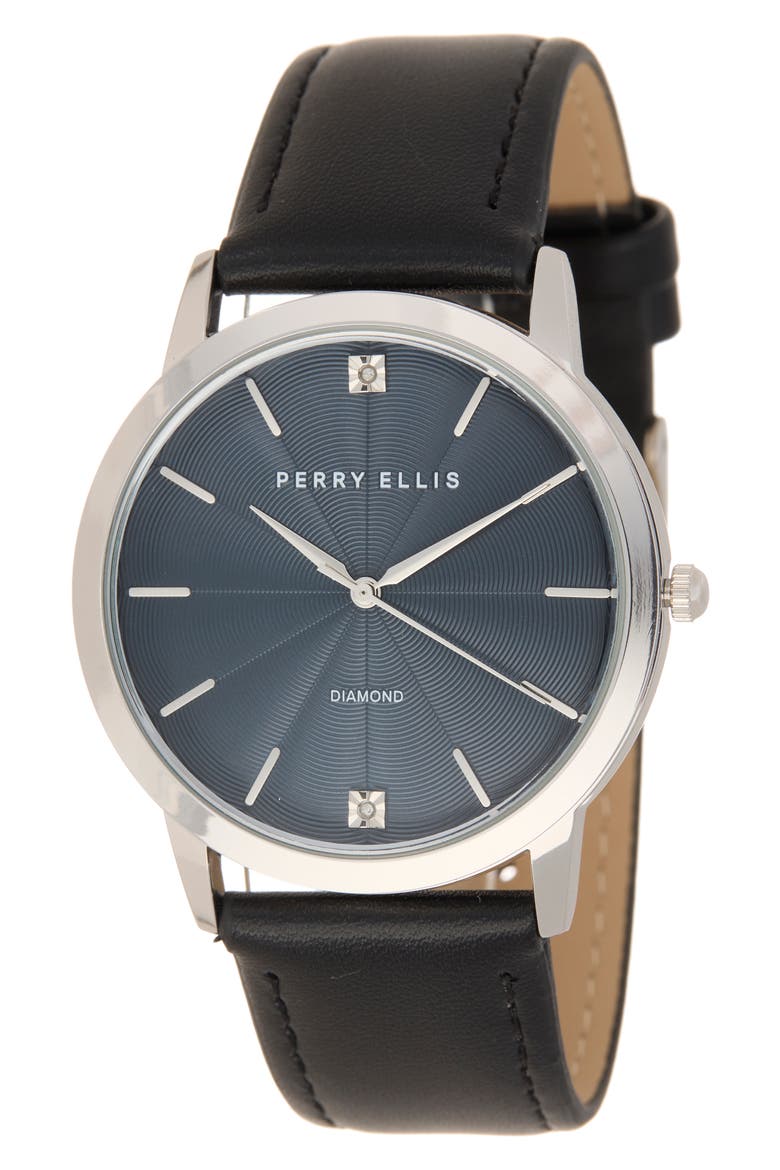 Diamond Ultra Thin Faux Leather Strap Watch, 40mm, Main, color, SILVER