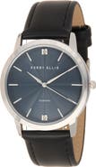 Perry Ellis Diamond Ultra Thin Faux Leather Strap Watch, 40mm