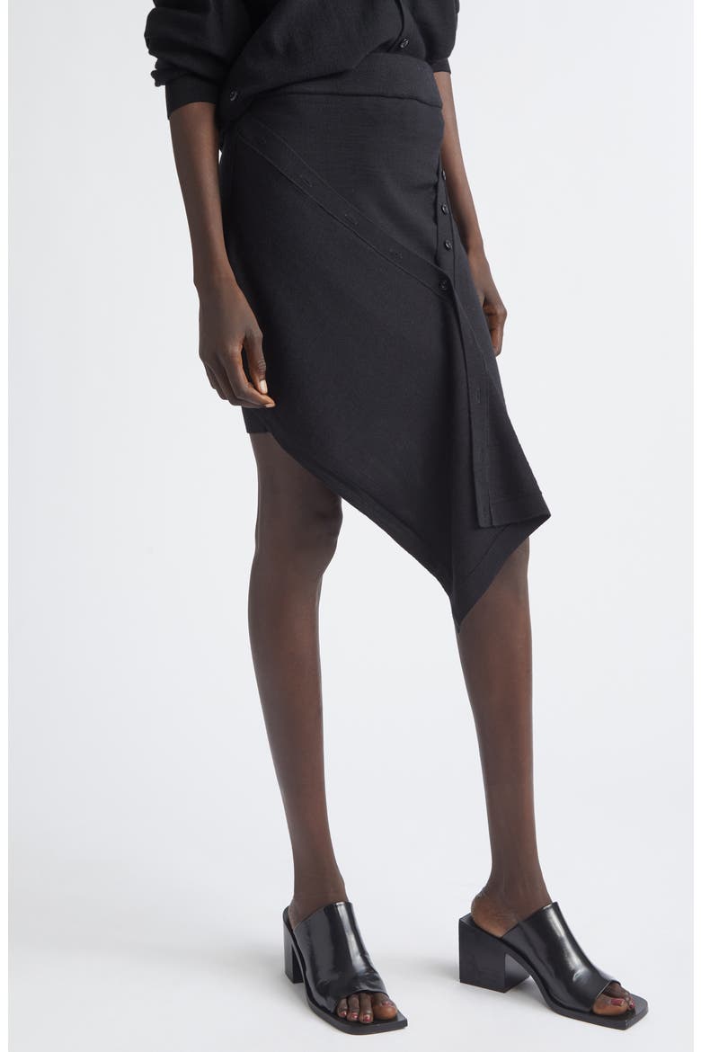Button Drape Merino Wool Blend Skirt, Alternate, color, BLACK