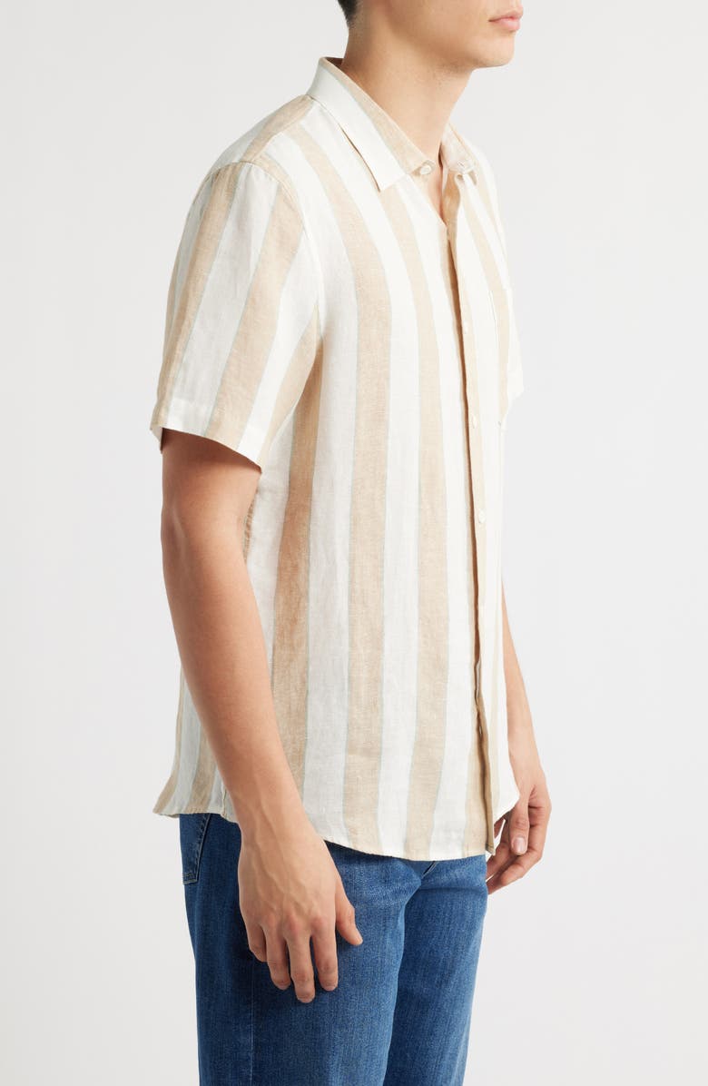Nordstrom Stripe Short Sleeve Linen Button-Up Shirt, Alternate, color, Ivory- Tan Cabana Stripe