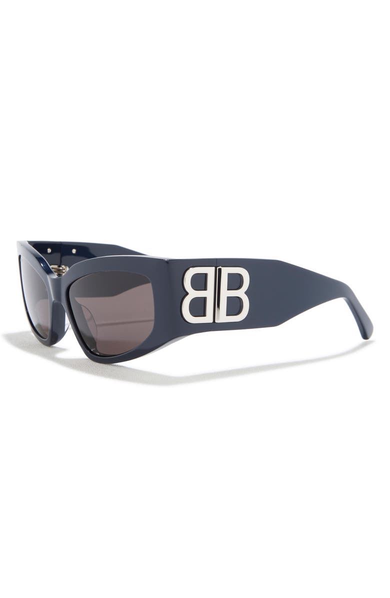 Balenciaga 57mm Rectangular Sunglasses, Alternate, color, Blue Blue Grey