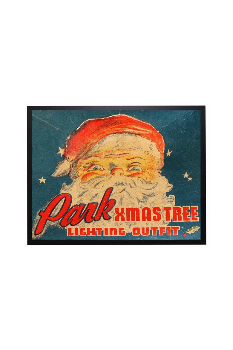 Vintage Santa Lighting Outfit Christmas Poster, Main, color, Blue