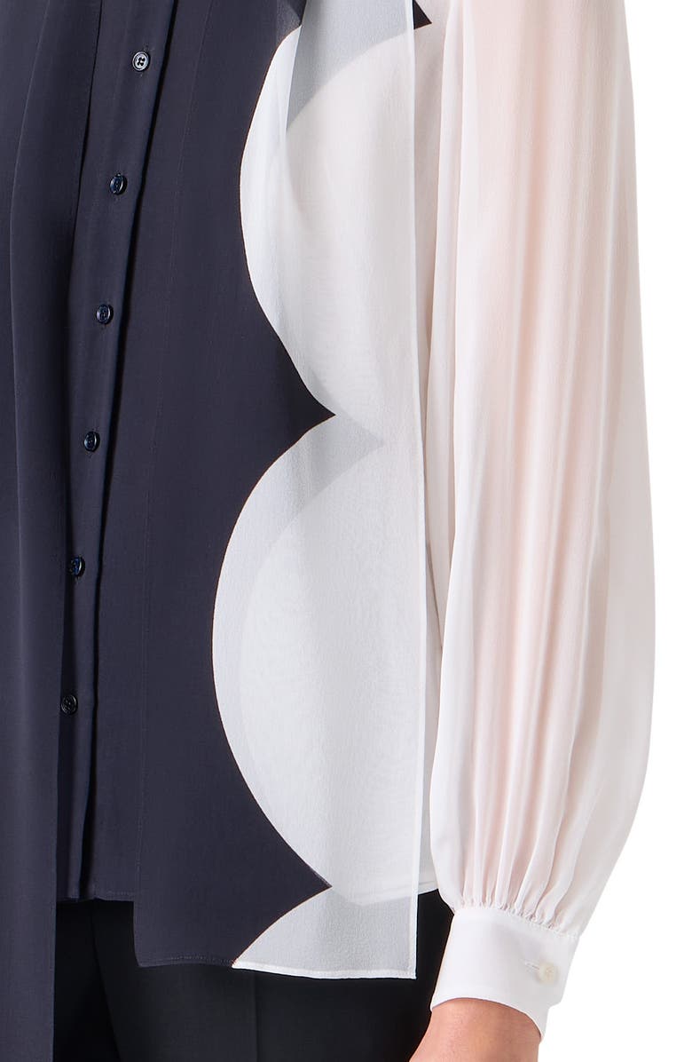 Akris Cloud Silk Tie Neck Shirt, Alternate, color, Black-Ecru