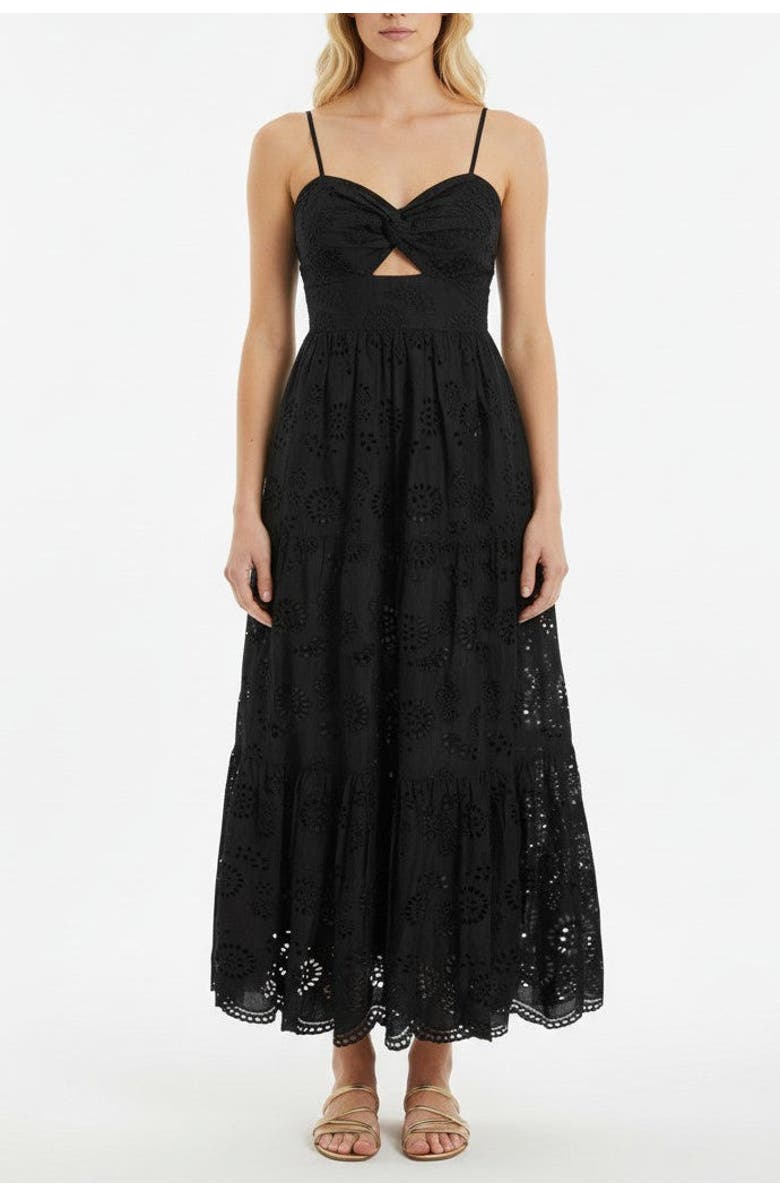Change of Scenery Jillian Embroidered Eyelet Tiered Maxi Dress, Main, color, Black