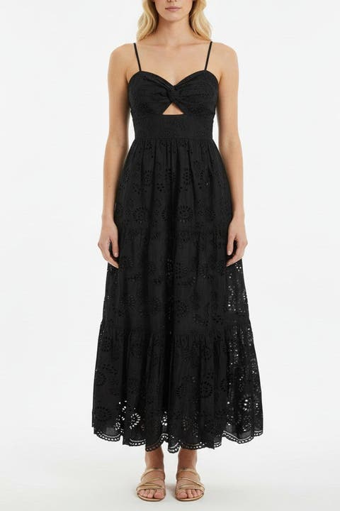 Jillian Embroidered Eyelet Tiered Maxi Dress