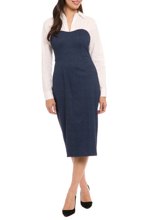 Long Sleeve Twofer Denim Sheath Dress