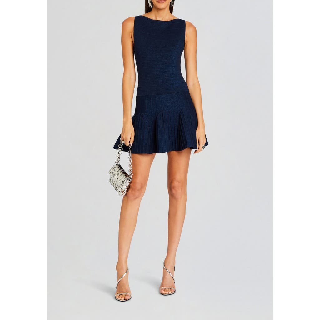 Retroféte Audrina Fitted Ruffle Trim Mini Dress In Navy