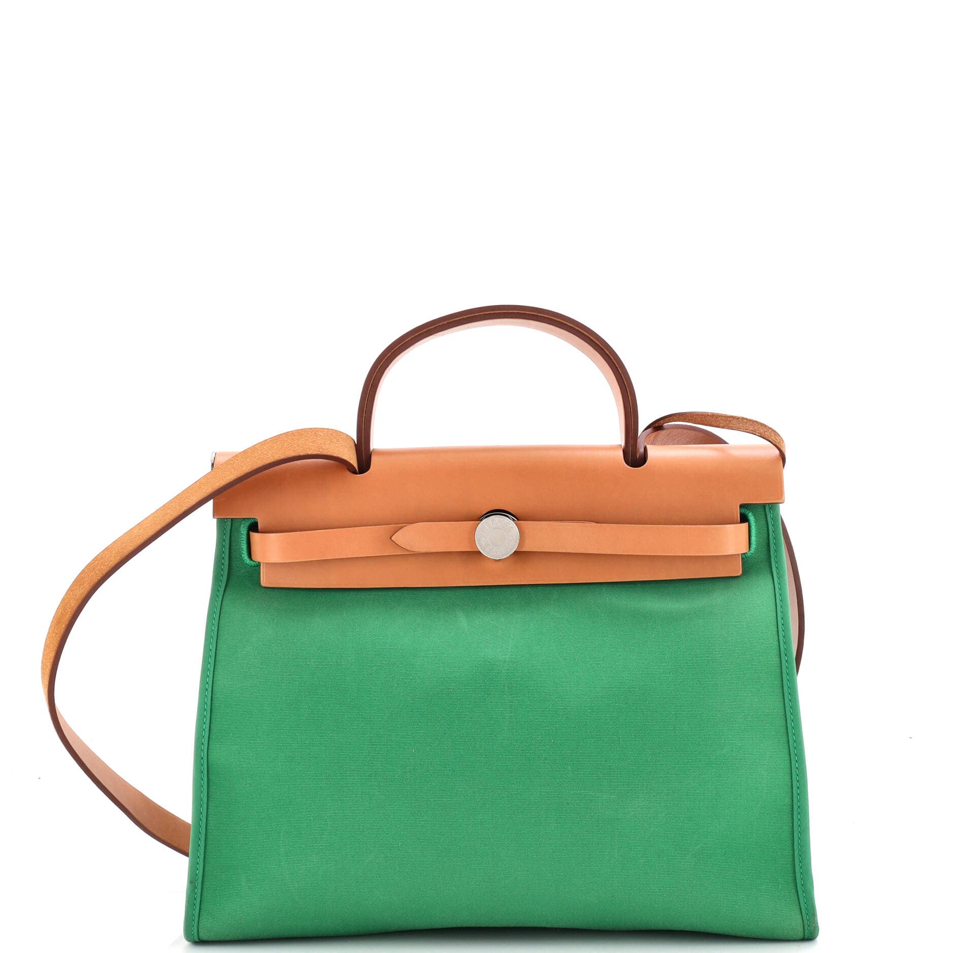 Pre-Owned Hermes Herbag Zip Leather and Toile 31, Main, color, Cactus