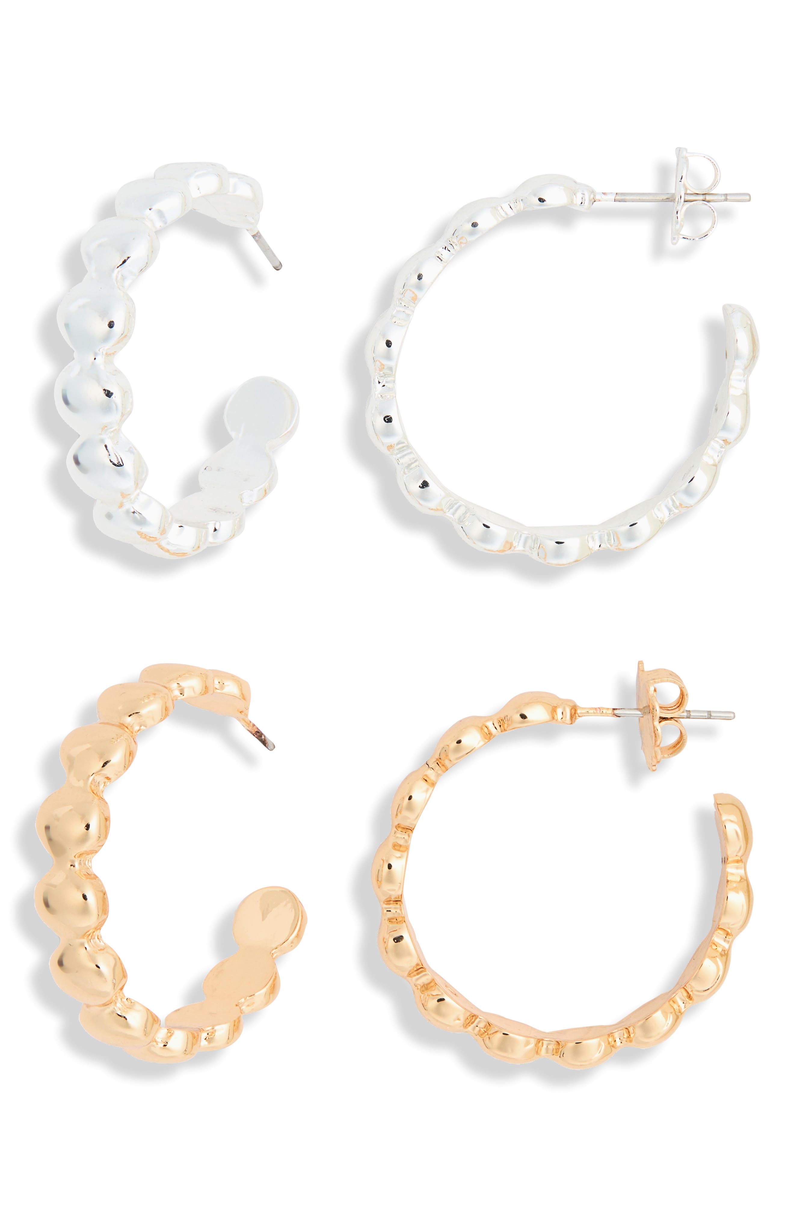 Set of 2 Textured Hoop Earrings