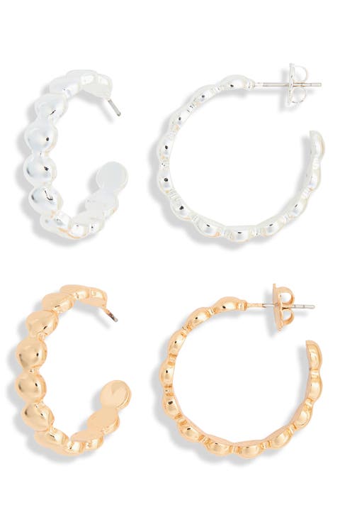 Set of 2 Textured Hoop Earrings