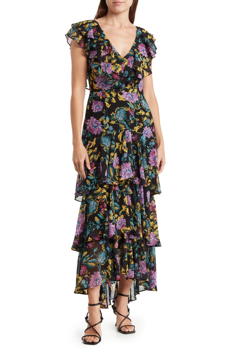 WAYF Floral Tiered Ruffle Dress, Main, color, 