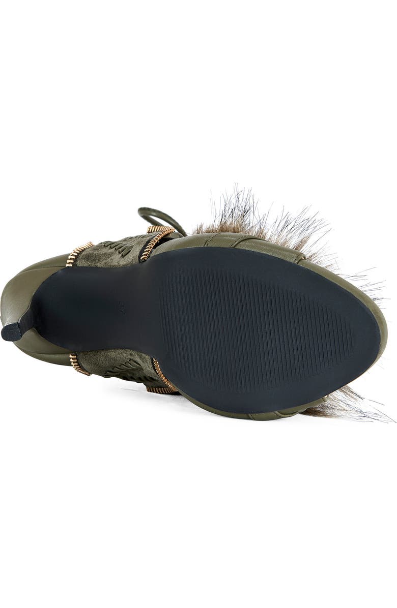 AZALEA WANG Shainy Faux Fur Open Toe Bootie, Alternate, color, Olive