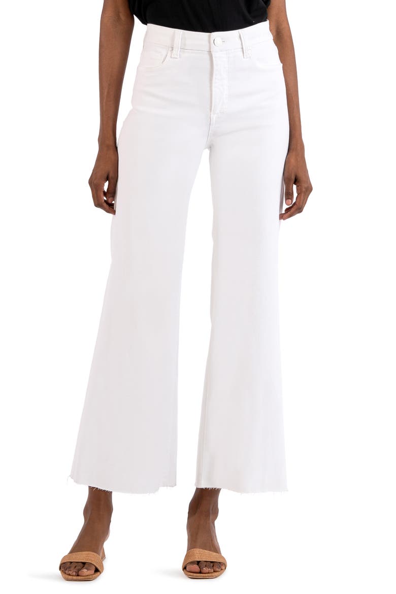 Meg Fab Ab High Waist Raw Hem Ankle Wide Leg Jeans, Main, color, OPTIC WHITE