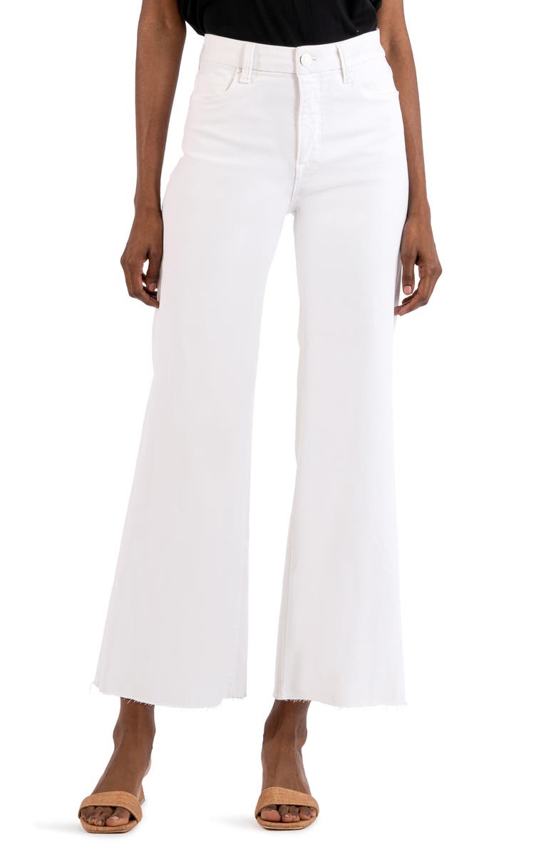 KUT from the Kloth Meg Fab Ab High Waist Raw Hem Ankle Wide Leg Jeans, Main, color, Optic White