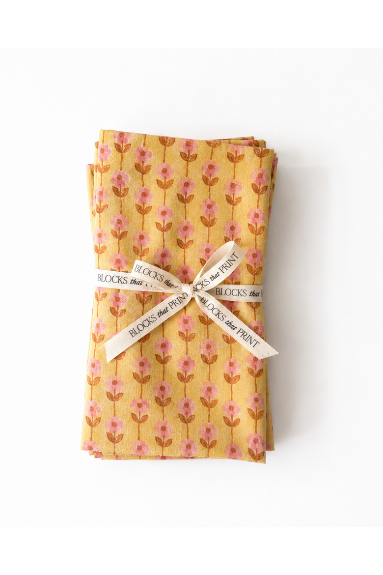 Sunwashed Vine Block Print Napkins Set of 4, Alternate, color, Yellow
