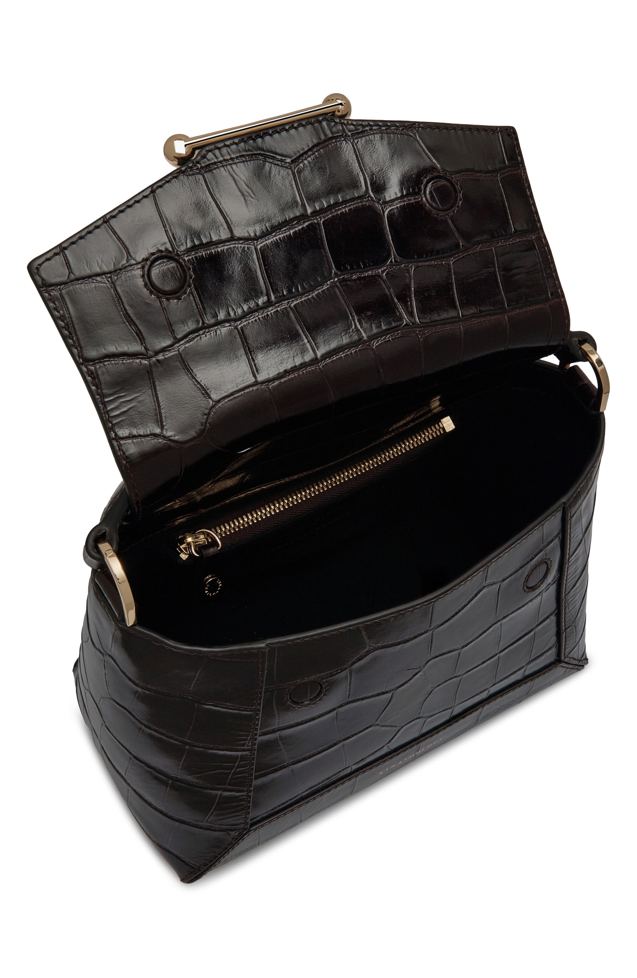 Strathberry Mosaic Croc Embossed Leather Top Handle Bag, Alternate, color, Mahogany