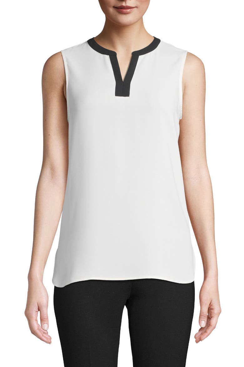 Split Neck Sleeveless Top, Main, color, ANNE WHITE/ ANNE BLACK