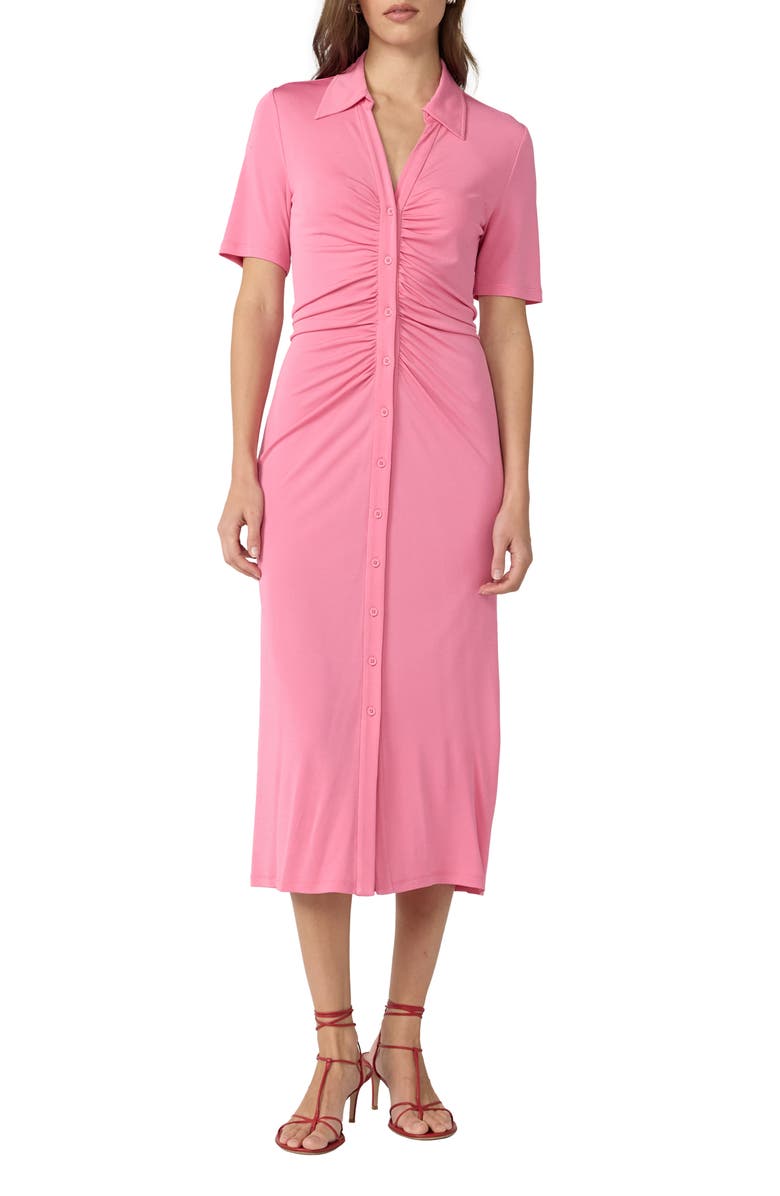 DVF Zoey Short Sleeve Ruched Shirtdress, Main, color, Antique Pink