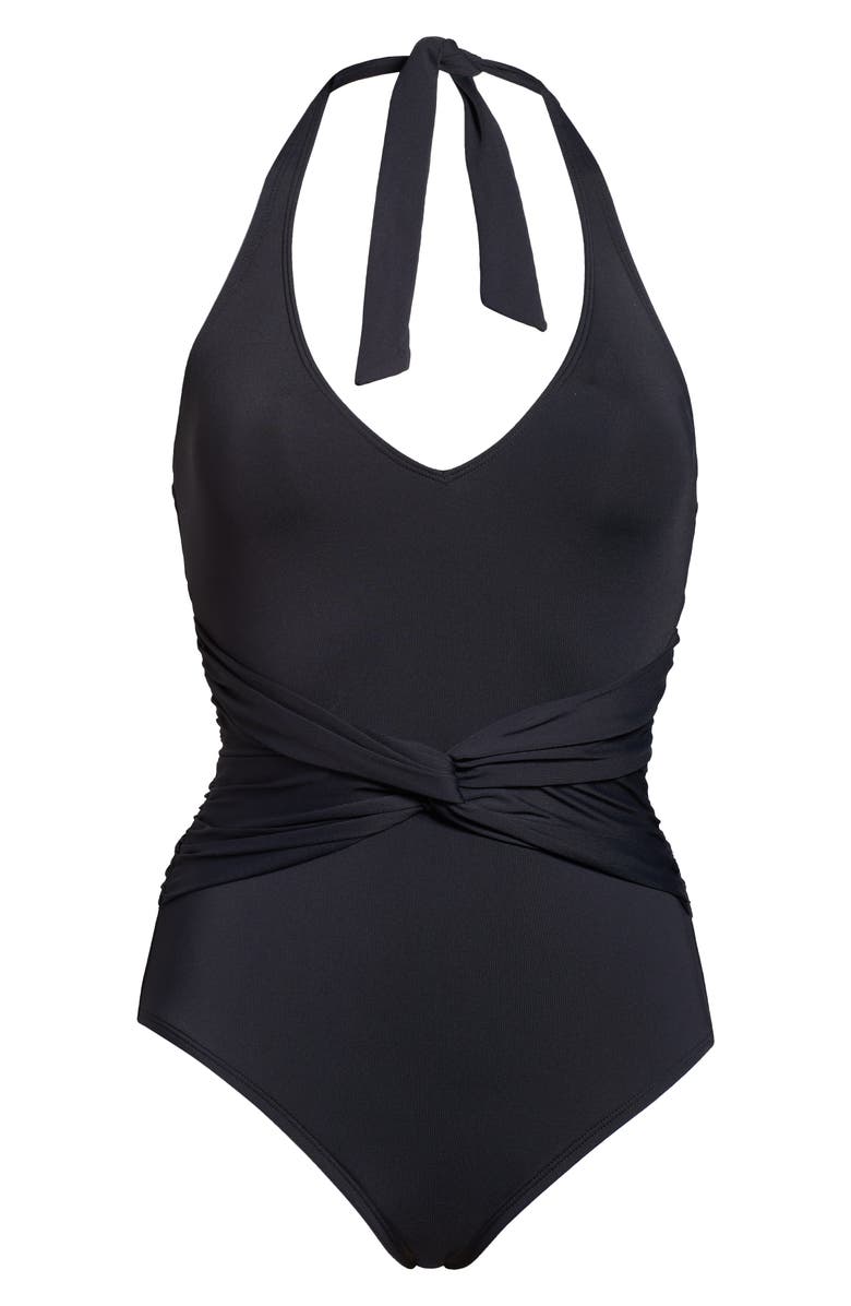 BLEU by Rod Beattie Goddess Plunge Halter One-Piece Swimsuit, Alternate, color, 