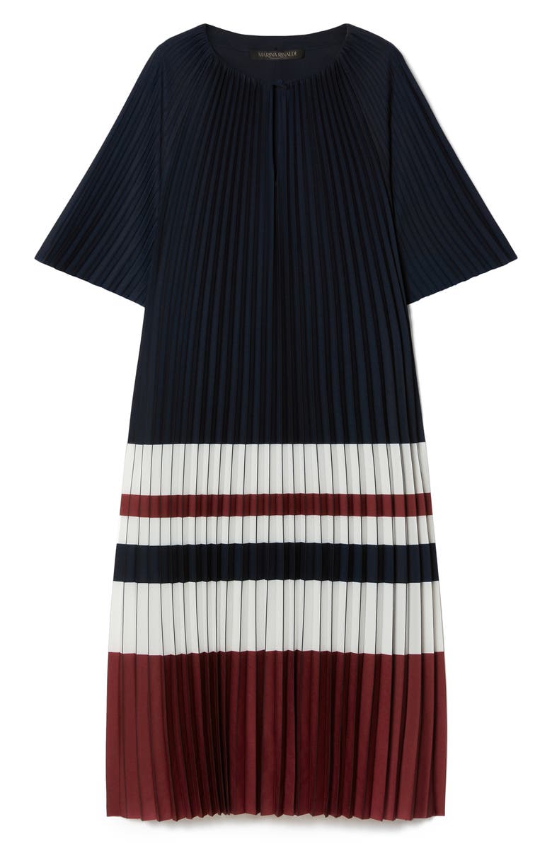 Marina Rinaldi Calibri Colorblock Pleated Crêpe de Chine Dress, Alternate, color, Cherry