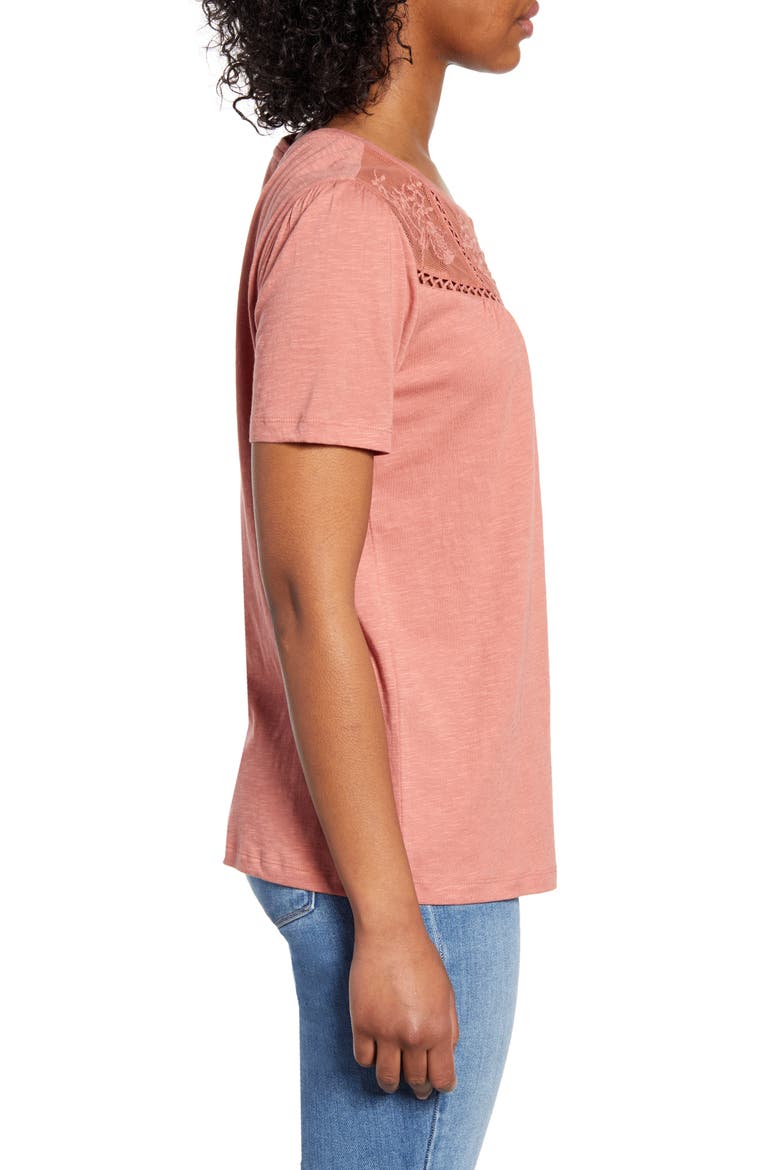 Embroidered Yoke Tee, Alternate, color, PINK CANYON