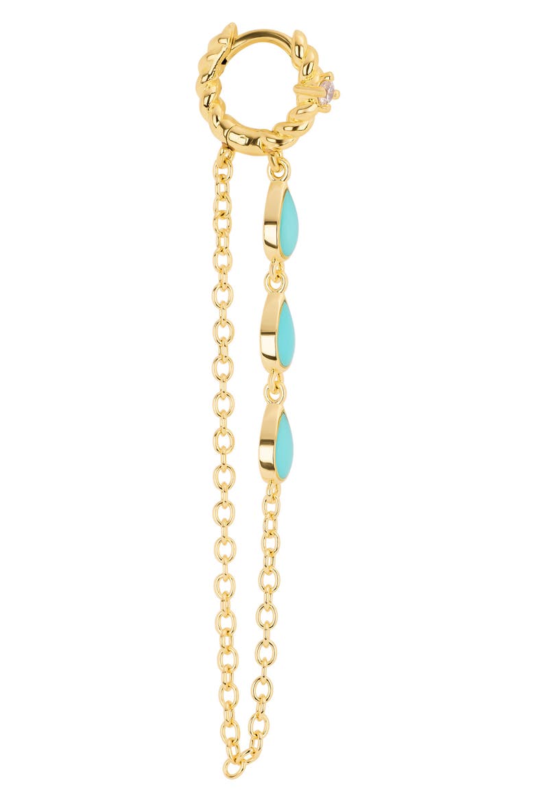 Cubic Zirconia and Turquoise Chain Drop Earrings, Alternate, color, GOLD
