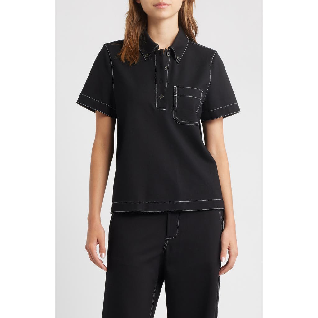 Rag & Bone Irina Contrast Stitch Button-down Polo In Black