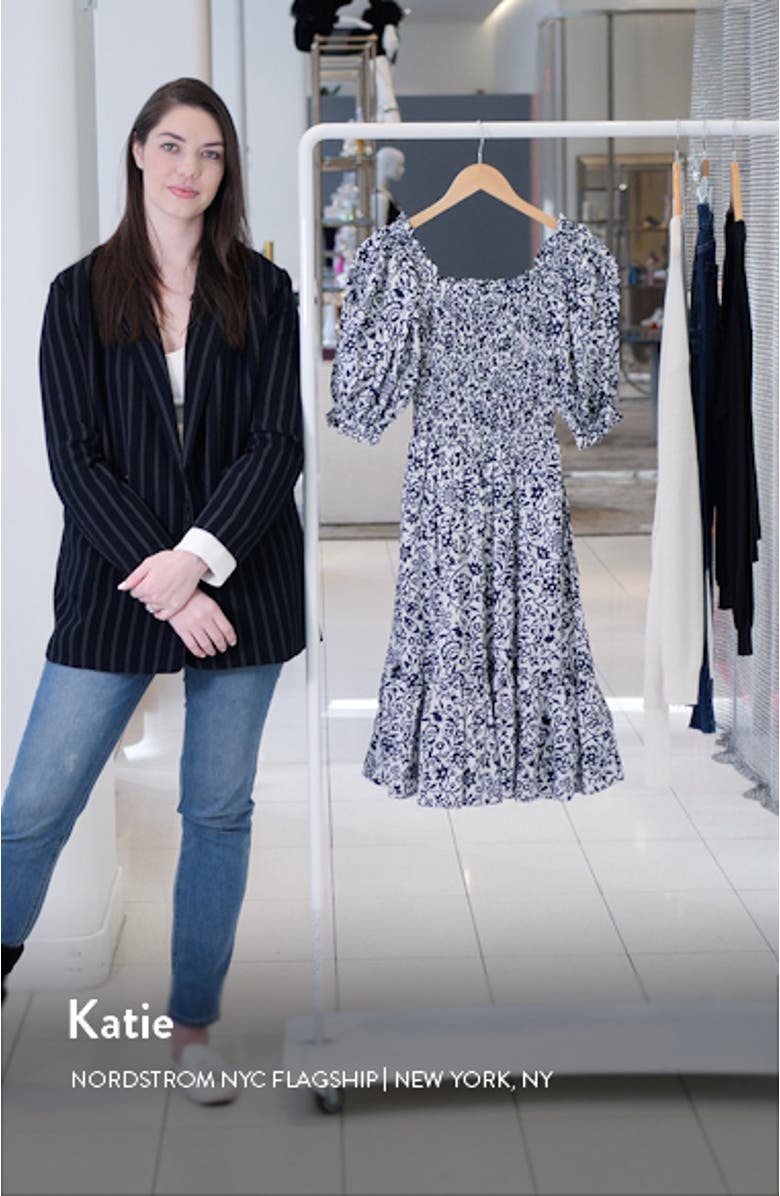Elery Floral Off the Shoulder Smock Bodice Cotton Dress, sales video thumbnail