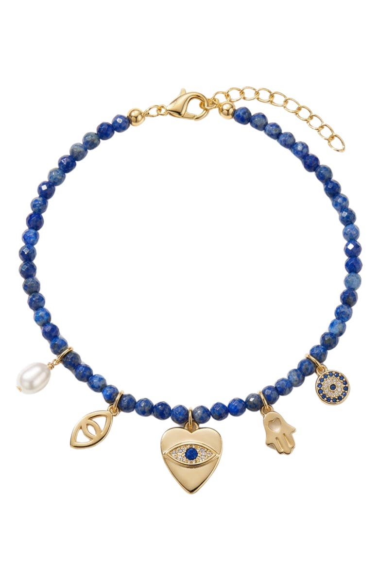 ARGENTO VIVO Spiritual Cultured Pearl Agate Bead Charm Bracelet, Main, color, Gold