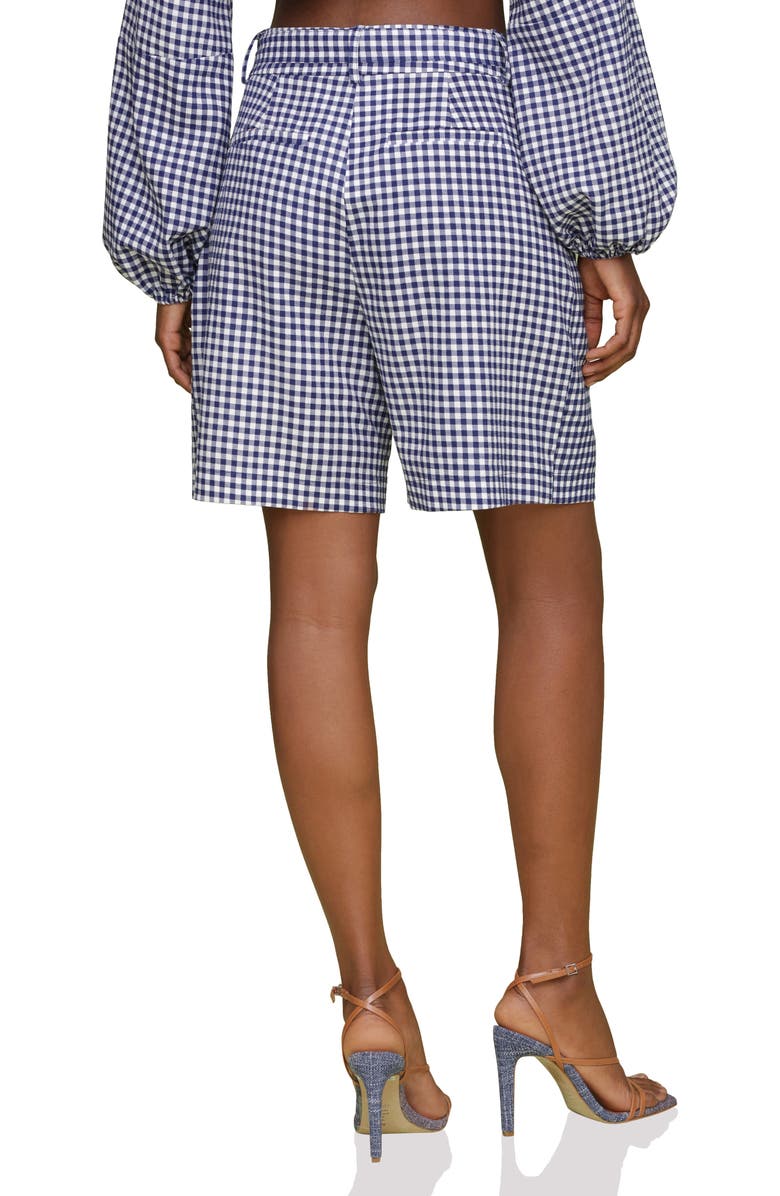 Avec Les Filles Gingham Belted Linen Blend Bermuda Shorts, Alternate, color, Navy-White Gingham