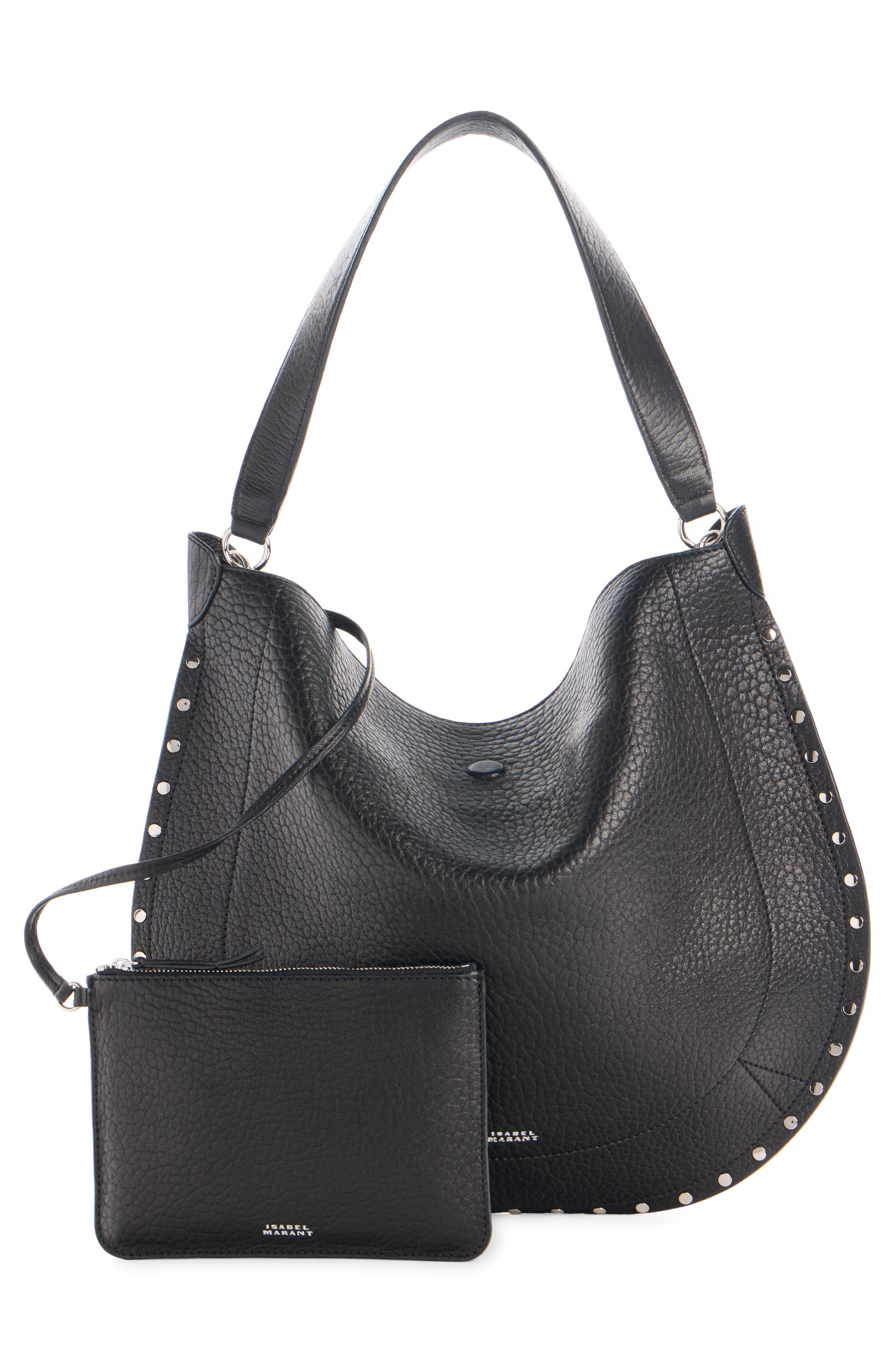 Isabel Marant Oskan Stud Bubble Leather Hobo Bag, Alternate, color, Black/ Silver