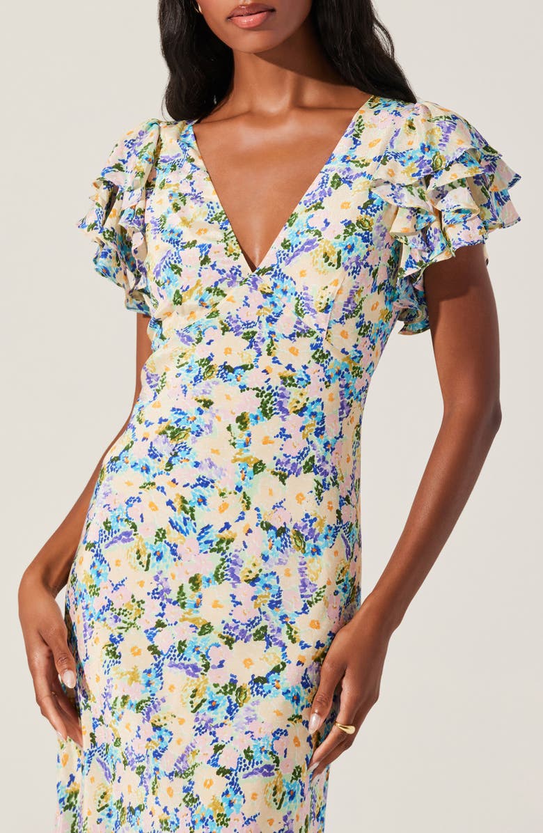 ASTR the Label Celestine Floral Flutter Sleeve Maxi Dress, Alternate, color, Blue Yellow Ditsy