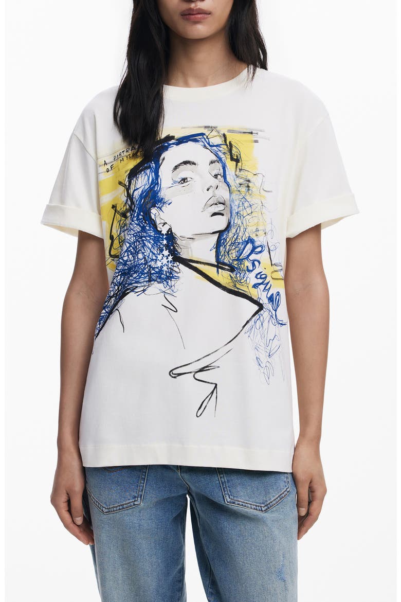 Doodle Face Cotton Graphic T-Shirt, Main, color, WHITE