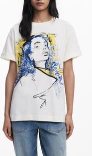 Desigual Doodle Face Cotton Graphic T-Shirt