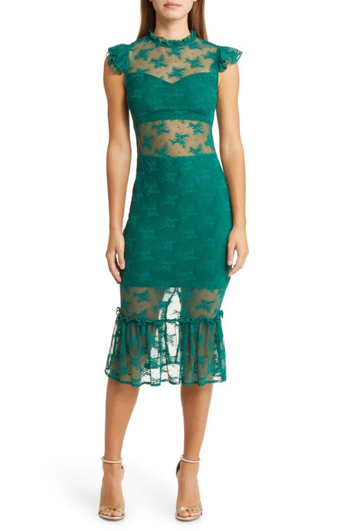 bebe Illusion Lace Midi Dress in Green 