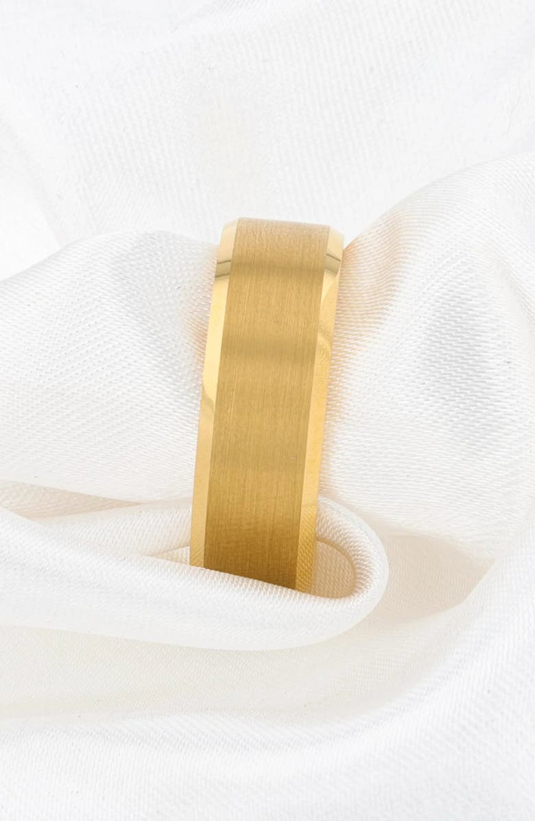 Larson Jewelers Tungsten Beveled Edge Flat Wedding Band With Brushed Center, Alternate, color, Gold 6Mm
