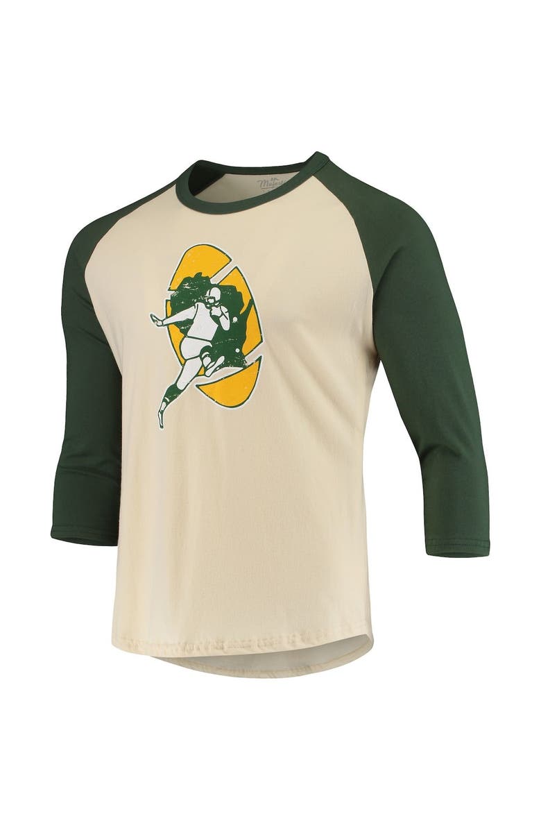 Majestic Threads Men's Majestic Threads Cream/Green Green Bay Packers Gridiron Classics Raglan 3/4-Sleeve T-Shirt, Alternate, color, 