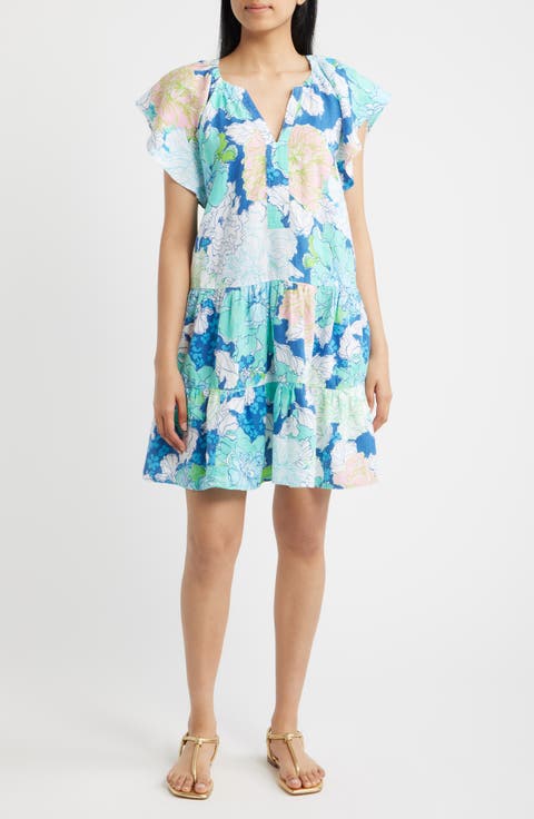 Norella Print Ruffle Linen Dress