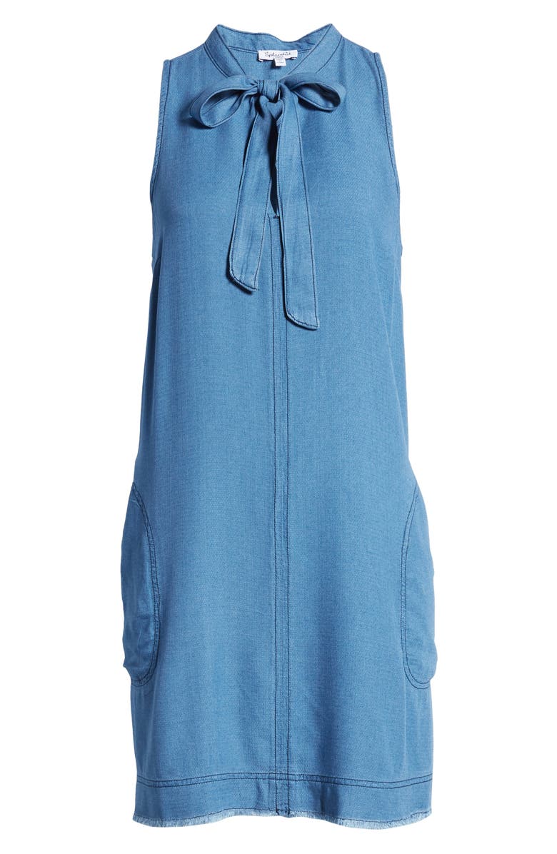 Splendid Tie Neck Sleeveless Chambray Shift Dress, Alternate, color,