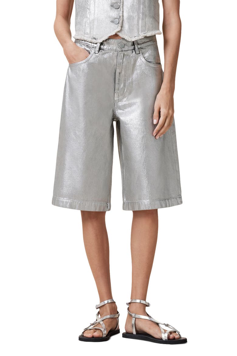Louie Long Denim Shorts, Main, color, METALLIC SILVER