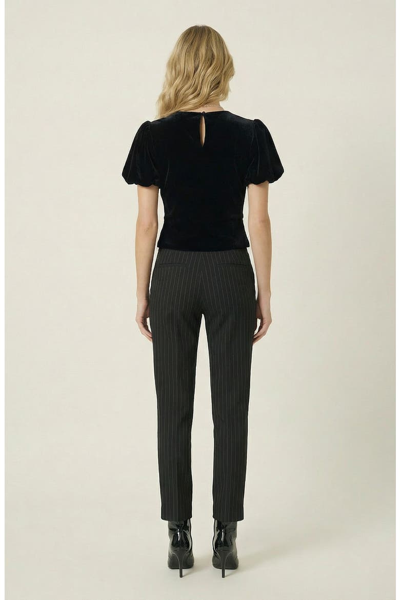 Velvet Puff Sleeve Keyhole Top, Alternate, color, Black